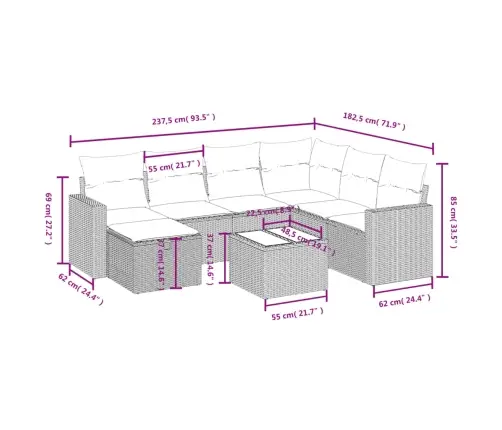 8-Daļīgs Dārza Dīvāna Komplekts, Matrači, Bēša Pe Rotangpalma Vidaxl