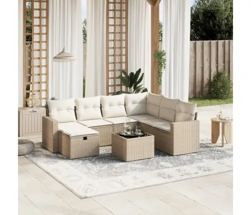 8-Daļīgs Dārza Dīvāna Komplekts, Matrači, Bēša Pe Rotangpalma Vidaxl