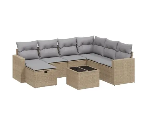 8-Daļīgs Dārza Dīvāna Komplekts, Matrači, Bēša Pe Rotangpalma Vidaxl