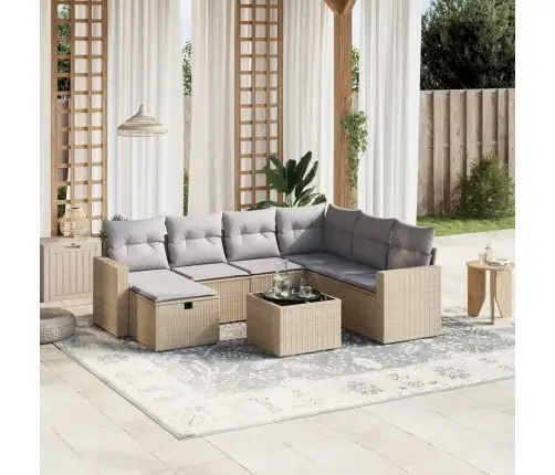 8-Daļīgs Dārza Dīvāna Komplekts, Matrači, Bēša Pe Rotangpalma Vidaxl