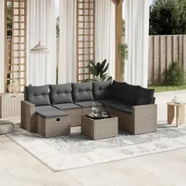 Sodo Komplektas Su Pagalvėlėmis, 8 Dalių, Pilkas, Poliratanas