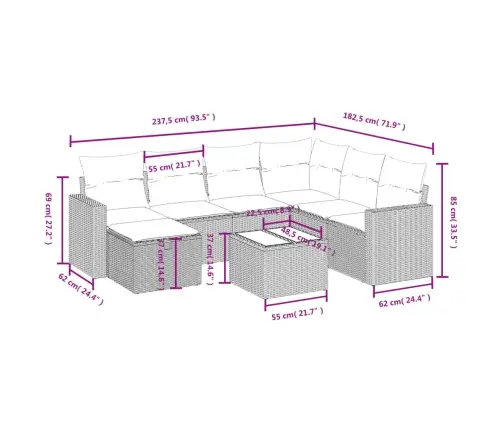 8-Osaline Aiadiivani Komplekt Patjadega, Helehall, Polürotang