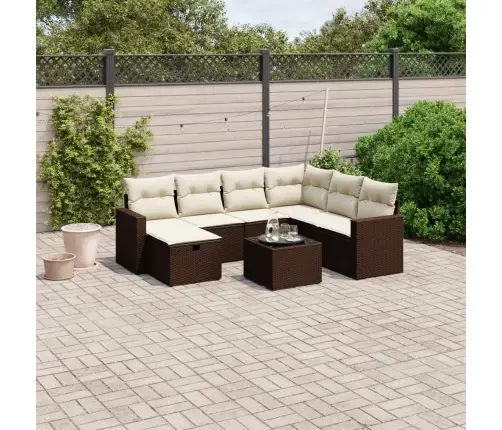 8-Daļīgs Dārza Dīvānu Komplekts, Matrači, Brūna Pe Rotangpalma Vidaxl