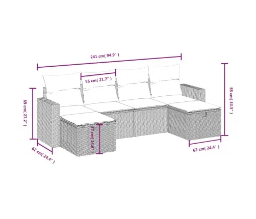 6-Daļīgs Dārza Dīvāna Komplekts, Matrači, Melna Pe Rotanpalma Vidaxl