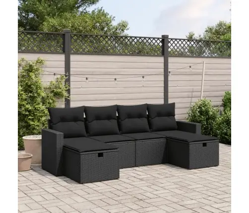 6-Daļīgs Dārza Dīvāna Komplekts, Matrači, Melna Pe Rotanpalma Vidaxl