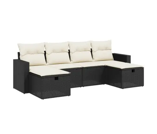 Sofos Komplektas Su Pagalvėlėmis, 6 Dalių, Juodas, Poliratanas