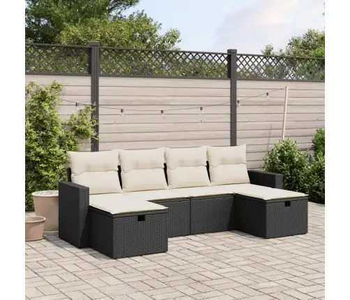 Sofos Komplektas Su Pagalvėlėmis, 6 Dalių, Juodas, Poliratanas