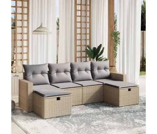 Sofos Komplektas Su Pagalvėlėmis, 6 Dalių, Smėlio, Poliratanas