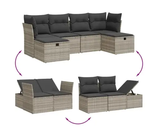 6-Daļīgs Dārza Dīvānu Komplekts,Matrači, Gaiši Pelēka Pe Pinums Vidaxl