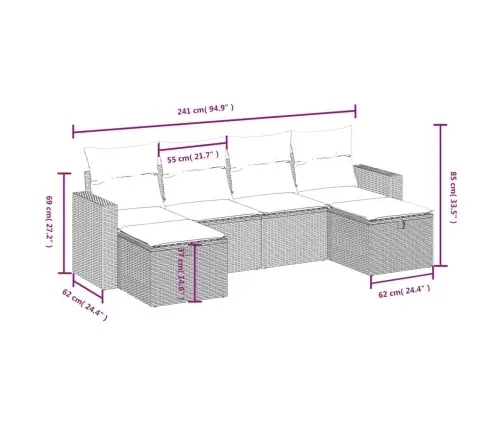 6-Daļīgs Dārza Dīvānu Komplekts,Matrači, Gaiši Pelēka Pe Pinums Vidaxl