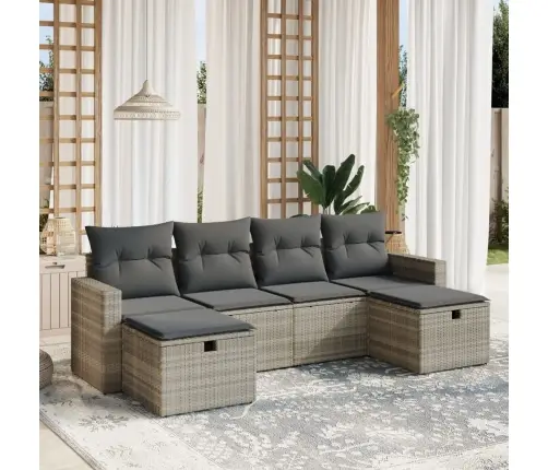 6-Daļīgs Dārza Dīvānu Komplekts,Matrači, Gaiši Pelēka Pe Pinums Vidaxl