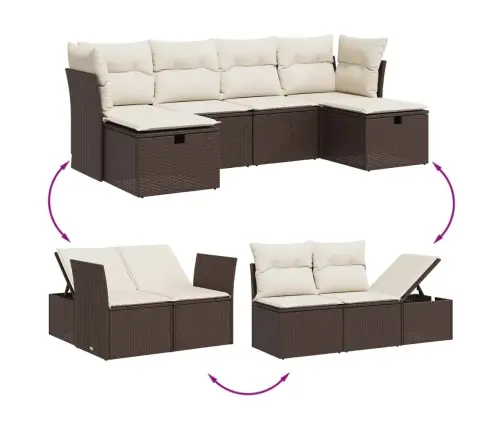 Sofos Komplektas Su Pagalvėlėmis, 6 Dalių, Rudas, Poliratanas