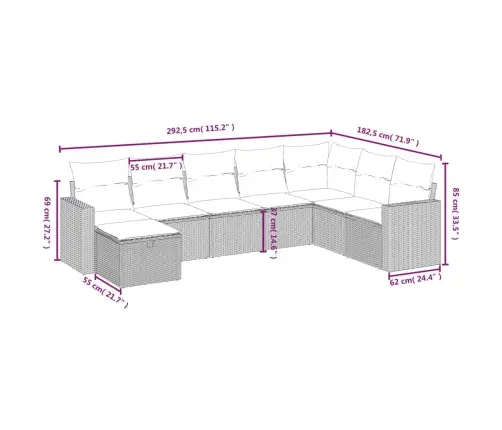8-Daļīgs Dārza Dīvāna Komplekts, Matrači, Bēša Pe Rotangpalma Vidaxl