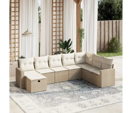 8-Daļīgs Dārza Dīvāna Komplekts, Matrači, Bēša Pe Rotangpalma Vidaxl