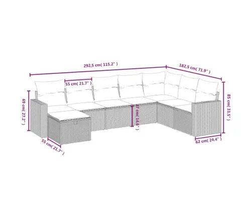 8-Osaline Aiadiivani Komplekt Patjadega, Beež, Polürotang