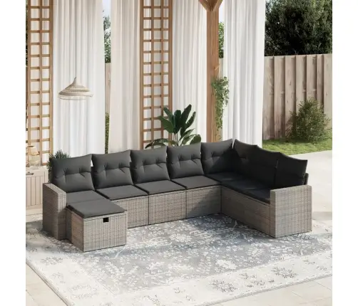 8-Daļīgs Dārza Dīvāna Komplekts Ar Matračiem, Pelēks Pe Pinums Vidaxl