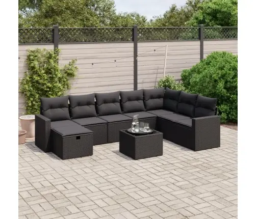 9-Daļīgs Dārza Dīvāna Komplekts, Matrači, Melna Pe Rotangpalma Vidaxl
