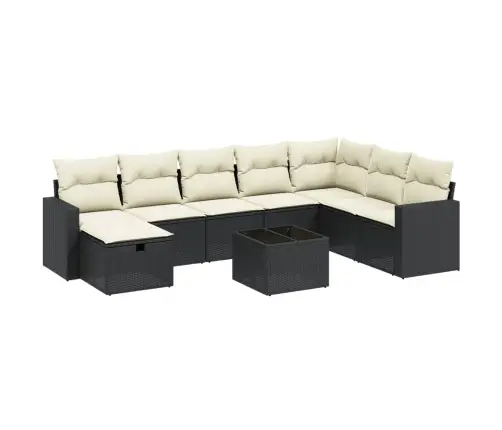 9-Daļīgs Dārza Dīvāna Komplekts, Matrači, Melna Pe Rotangpalma Vidaxl