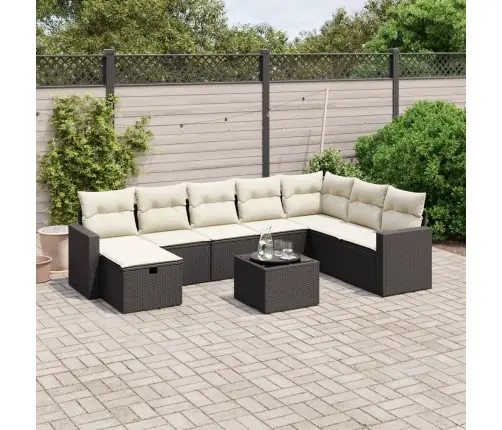 9-Daļīgs Dārza Dīvāna Komplekts, Matrači, Melna Pe Rotangpalma Vidaxl