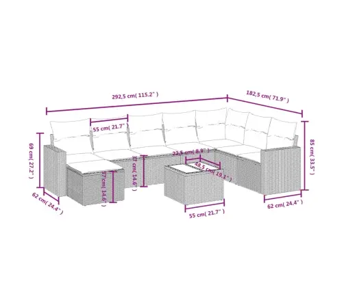 9-Daļīgs Dārza Dīvānu Komplekts, Matrači, Bēša Pe Rotangpalma Vidaxl