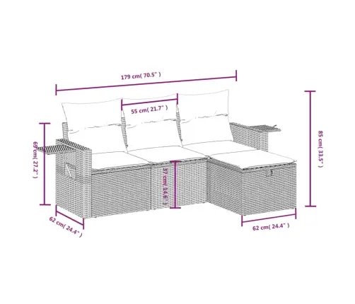 4-Daļīgs Dārza Dīvāna Komplekts Ar Matračiem, Pe Rotangpalma Vidaxl