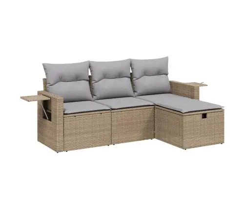 Sofos Komplektas Su Pagalvėlėmis, 4 Dalių, Smėlio, Poliratanas