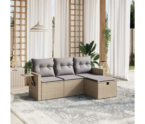 Sofos Komplektas Su Pagalvėlėmis, 4 Dalių, Smėlio, Poliratanas