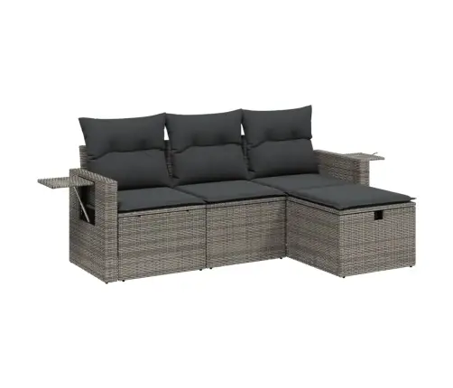 4-Daļīgs Dārza Dīvāna Komplekts Ar Matračiem, Pelēks Pe Pinums Vidaxl