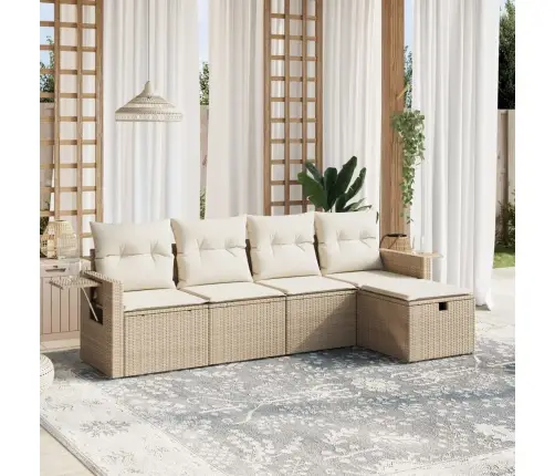 5-Daļīgs Dārza Dīvāna Komplekts, Matrači, Bēša Pe Rotangpalma Vidaxl