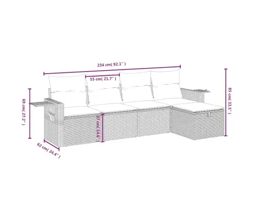 5-Osaline Aiamööblikomplekt Patjadega, Helehall, Polürotang