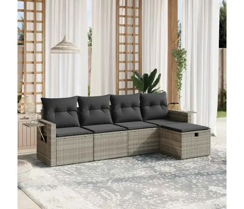 5-Osaline Aiamööblikomplekt Patjadega, Helehall, Polürotang