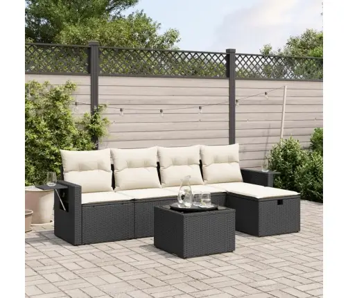 6-Daļīgs Dārza Dīvāna Komplekts, Matrači, Melna Pe Rotanpalma Vidaxl