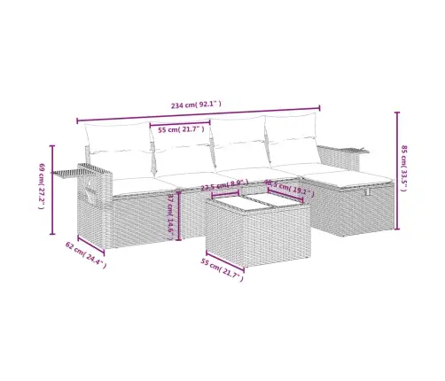 6-Daļīgs Dārza Dīvānu Komplekts,Matrači, Gaiši Pelēka Pe Pinums Vidaxl