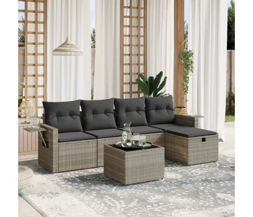 6-Daļīgs Dārza Dīvānu Komplekts,Matrači, Gaiši Pelēka Pe Pinums Vidaxl