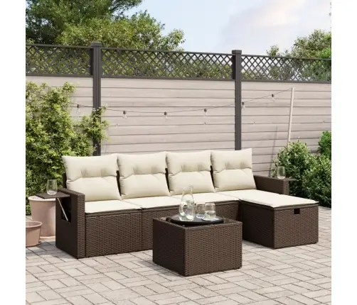 6-Daļīgs Dārza Dīvānu Komplekts, Matrači, Brūna Pe Rotangpalma Vidaxl