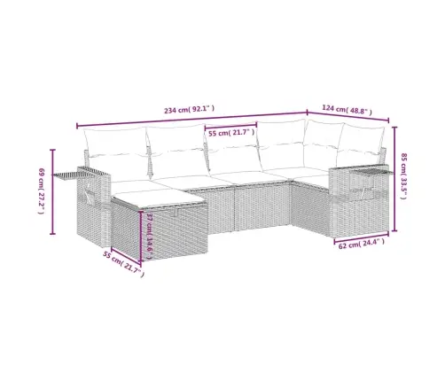 6-Daļīgs Dārza Dīvāna Komplekts, Matrači, Melna Pe Rotanpalma Vidaxl