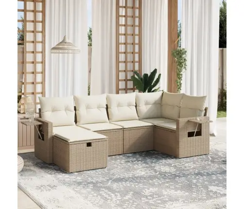 6-Daļīgs Dārza Dīvāna Komplekts, Matrači, Bēša Pe Rotangpalma Vidaxl