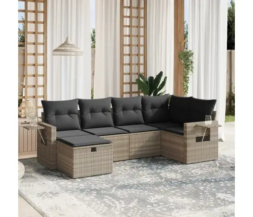 6-Daļīgs Dārza Dīvānu Komplekts,Matrači, Gaiši Pelēka Pe Pinums Vidaxl