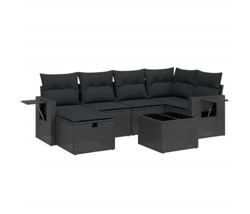 7-Daļīgs Dārza Dīvāna Komplekts Ar Matračiem, Melna Pe Vidaxl
