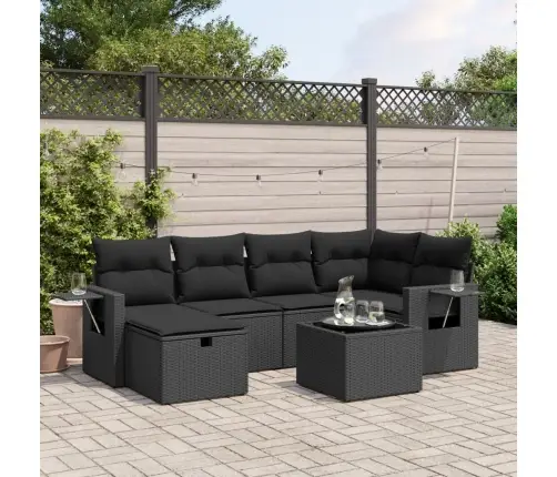 7-Daļīgs Dārza Dīvāna Komplekts Ar Matračiem, Melna Pe Vidaxl