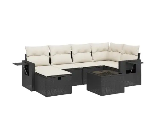 Sofos Komplektas Su Pagalvėlėmis, 7 Dalių, Juodas, Poliratanas