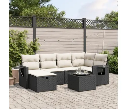 Sofos Komplektas Su Pagalvėlėmis, 7 Dalių, Juodas, Poliratanas