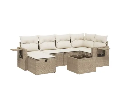 Sofos Komplektas Su Pagalvėlėmis, 7 Dalių, Smėlio, Poliratanas