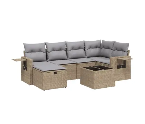 Sofos Komplektas Su Pagalvėlėmis, 7 Dalių, Smėlio, Poliratanas