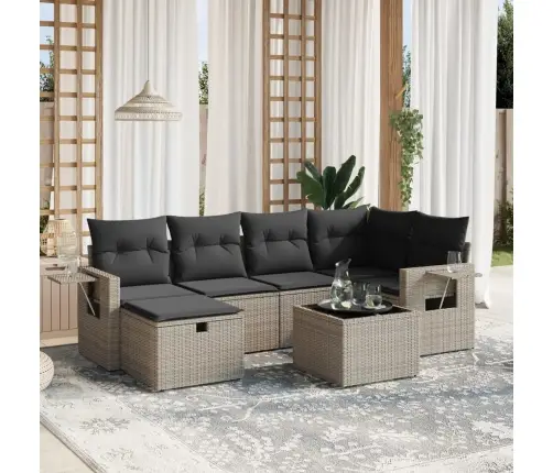 7-Daļīgs Dārza Dīvāna Komplekts, Matrači, Pelēka Pe Rotangpalma Vidaxl