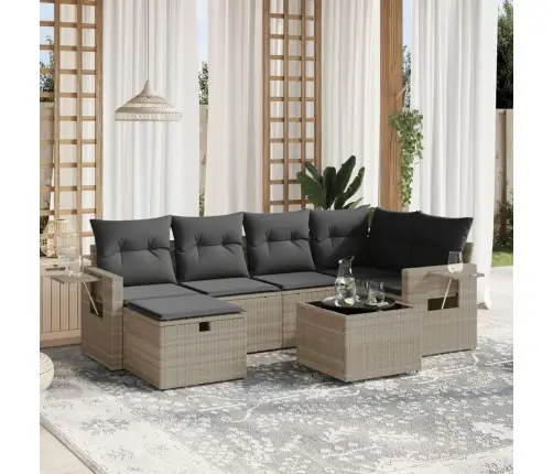 7-Osaline Aiamööblikomplekt Patjadega, Helehall, Polürotang