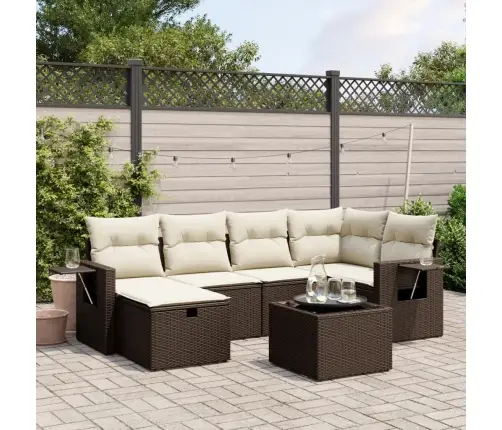 7-Osaline Aiamööblikomplekt Patjadega, Pruun, Polürotang