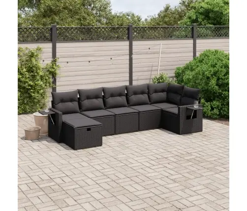 7-Daļīgs Dārza Dīvāna Komplekts Ar Matračiem, Melna Pe Vidaxl