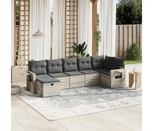 Sofos Komplektas Su Pagalvėlėmis, 7 Dalių, Pilkas, Poliratanas