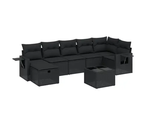 Sofos Komplektas Su Pagalvėlėmis, 8 Dalių, Juodas, Poliratanas